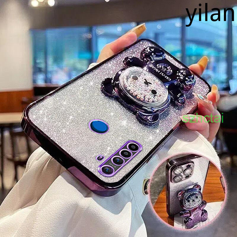 เคส realme 5 5i 5s 6i c3 5 pro วงเล็บหมุน 360 °เคสโทรศัพท์บรรเทาความเครียดหมีลูกปัดสีสันสดใสขาตั้งพับได้เคส TPU แบบนุ่ม เคสโทรศัพท์ realme 5 5i 5s 6i c3 5 pro