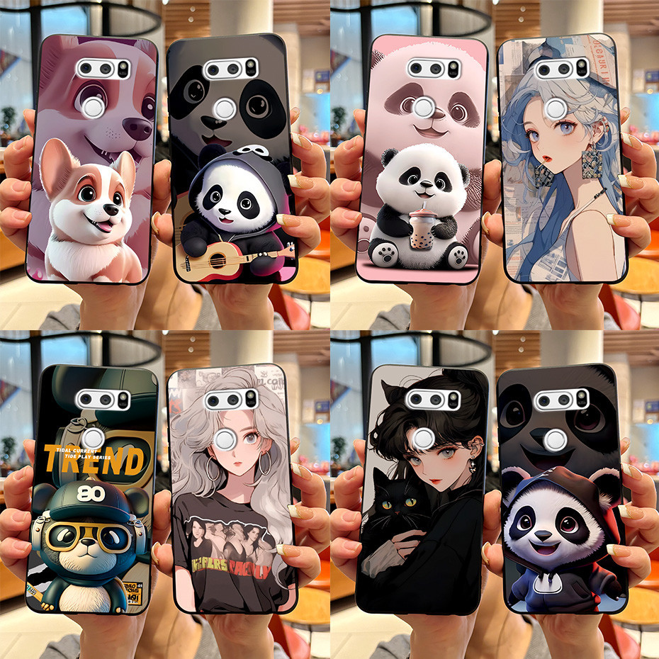 สําหรับ LG V30 Plus / V30s ThinQ / V35 ThinQ เคสโทรศัพท์นุ่มซิลิโคนสีดํา TPU แฟชั่นการ์ตูนกันกระแทกฝ