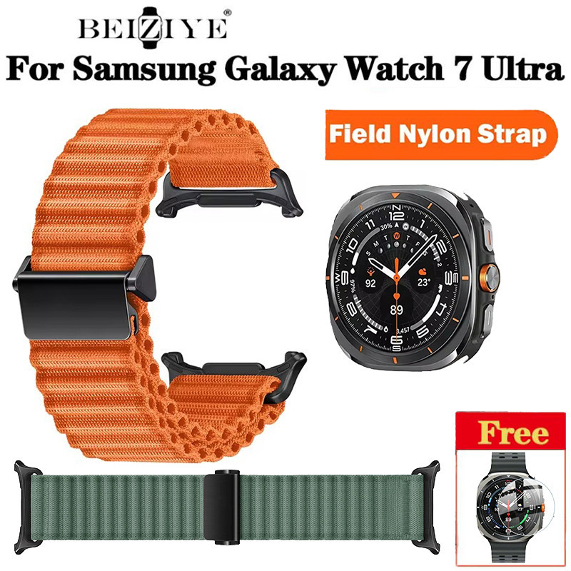 สายไนลอนสําหรับ Samsung Galaxy Watch 7 Ultra 47mm Band ,Rugged ไนลอนทอ Loop กีฬาปรับสายเปลี่ยนสายรัดข้อมือ