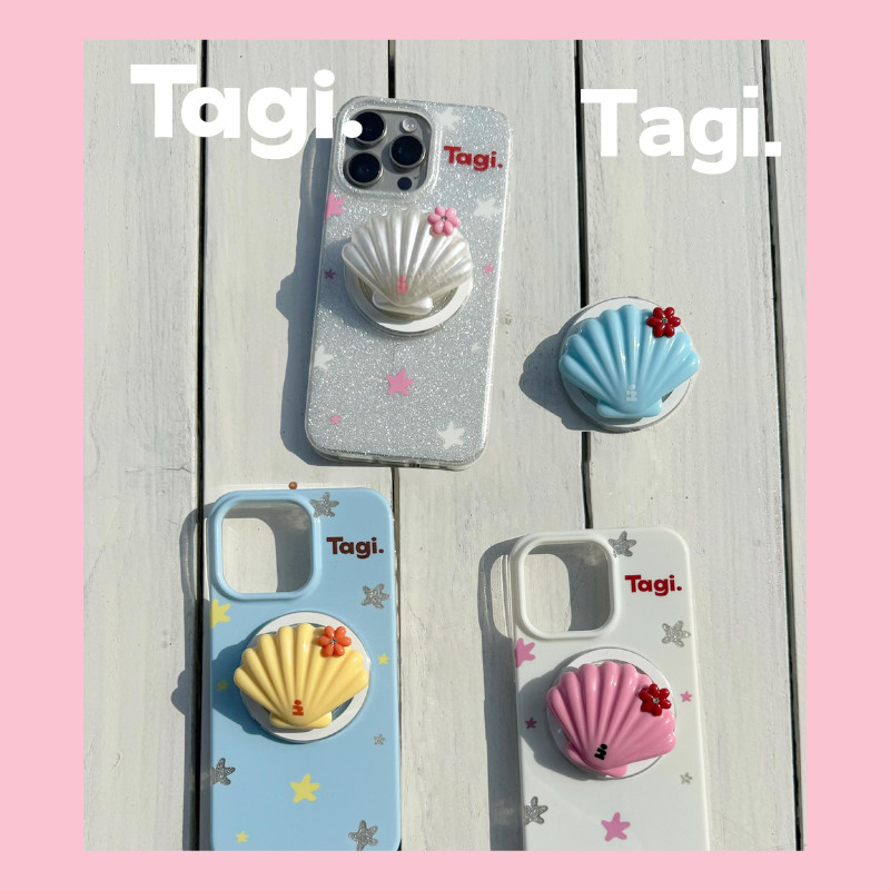 [Ready-Store] Tagi. Case "Imagine Shells" Case Summer Beach Style Phone Case With Shell Magnetic Phone Holder iPhone 13/14/15 Pro Max Tagi.