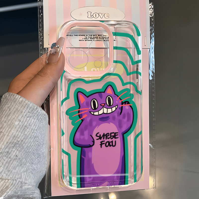 Ins น่ารักสีม่วงลูกฟูกแมวโปร่งใสเคสโทรศัพท์สําหรับ iPhone 16 Promax 15 Promax 12 13 Mini 14plus 11 Pro Max X XS XR XS Max 7 8 plus Se2020 6G 6Plus