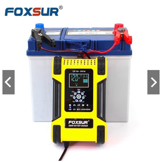 FOXSUR เครื่องชาร์จแบตเตอรี่ 12V 24V 6Ah - 200Ah ชาร์จโดยอัตโนมัติเมื่อเต็ม ขจัดซัลเฟตและฟื้นฟูแบตเต
