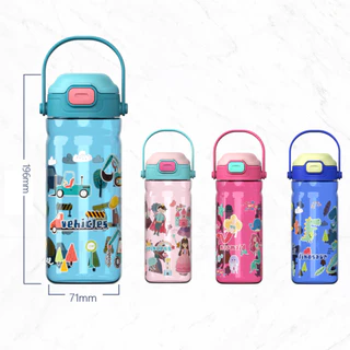 ขวดน้ําพลาสติก พร้อมหลอดดูด ปลอด BPA ขนาด 550 มล. ทนทาน ไม่แตกง่าย พร้อมที่จับ สําหรับเด็ก