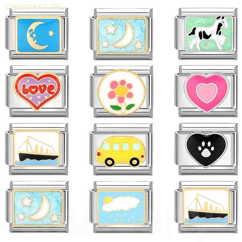 ยอดนิยม Love Unicorn Blue Heart Moon Italian Charm Links Fit 9 มม.สร้อยข้อมือสแตนเลสทําเครื่องประดับ