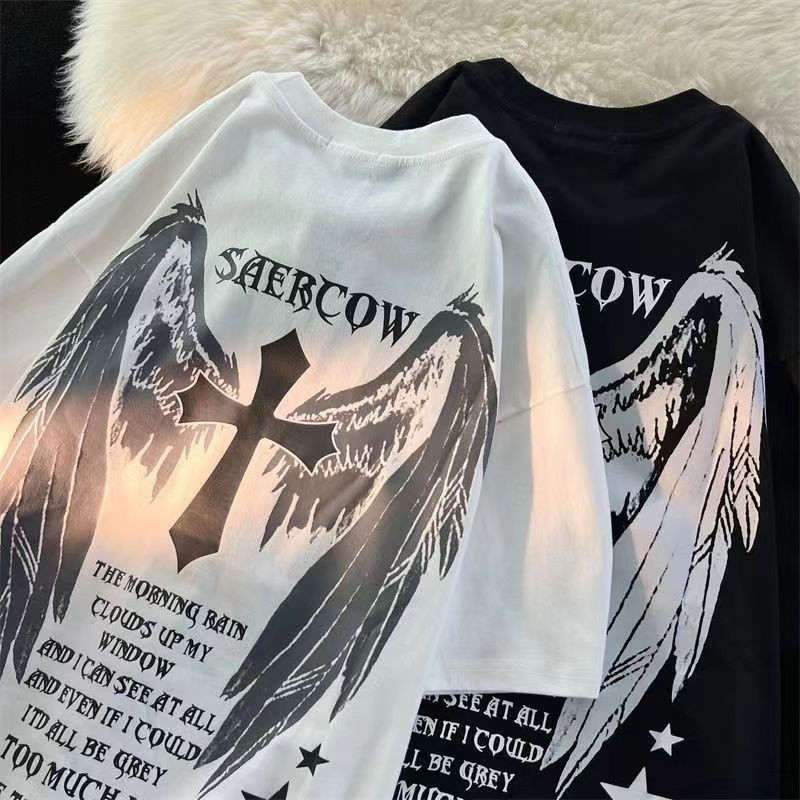 เสื้อโอเวอร์ไซส์ เสื้อคู่ สไตล์เกาหลี แขนสั้น ผู้หญิง รูปแบบตัวอักษร แฟชั่นฮิปฮอป