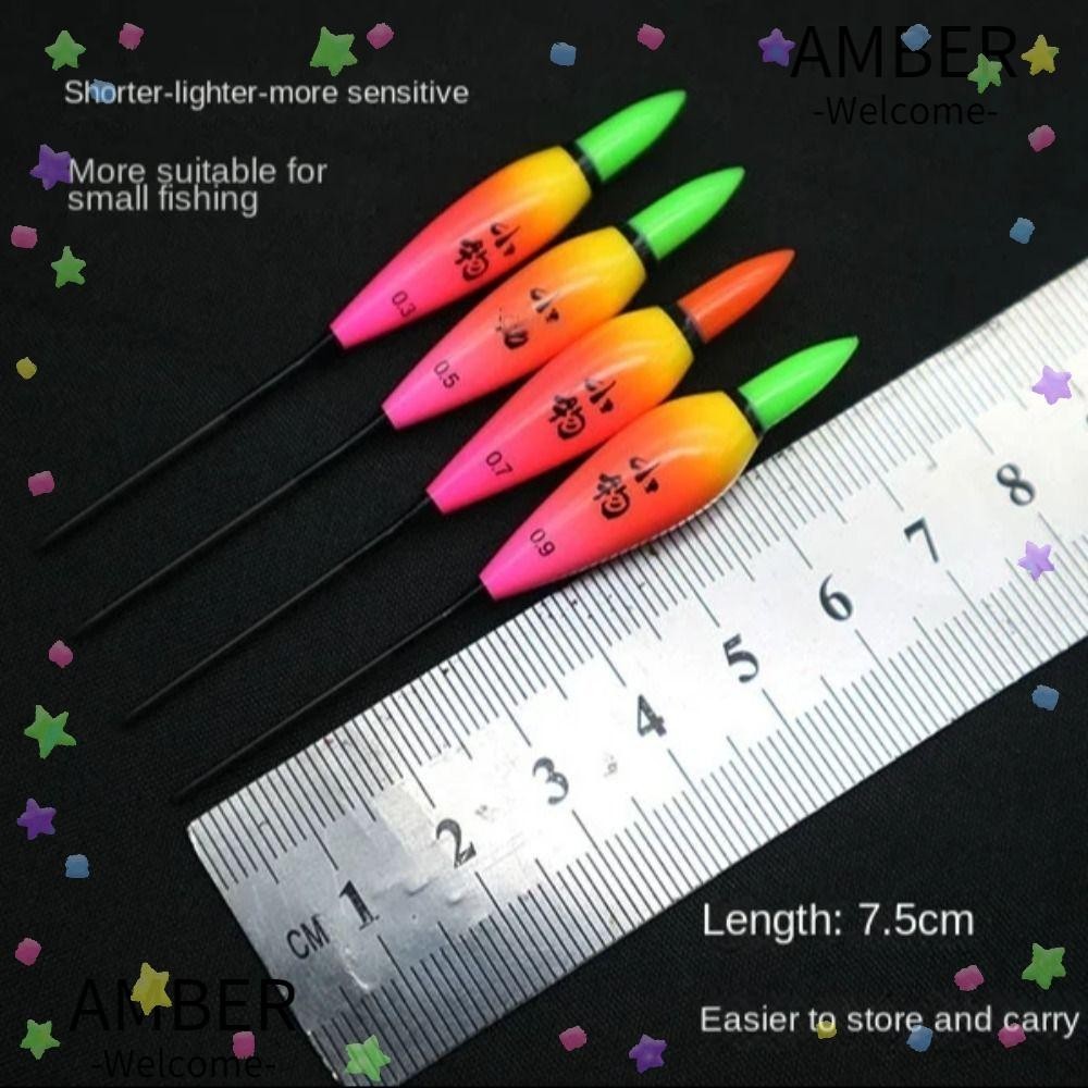 Amber ทุ่นลอยน้ําอิเล็กทรอนิกส์ กันลื่น สําหรับตกปลา ทุ่นลอยน้ํา ไฟสีแดง / สีเขียว ไฟ 2 ดวง ลอยน้ํา หางสั้น