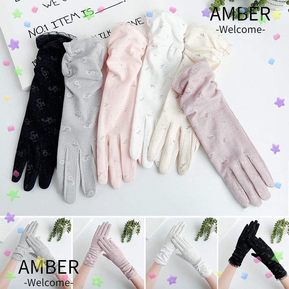 Amber ถุงมือ ผ้าเรยอน ป้องกันรังสียูวี แฟชั่นฤดูร้อน สําหรับผู้หญิง