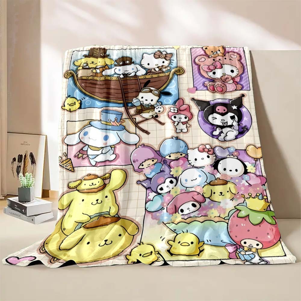 Sanrio ตัวอักษรผ้าห่ม Flannel Fluffy Throw Camping ผ้าห่มสําหรับเด็กโซฟาโยนผ้าห่มแฟชั่นโมเดิร์นของขว