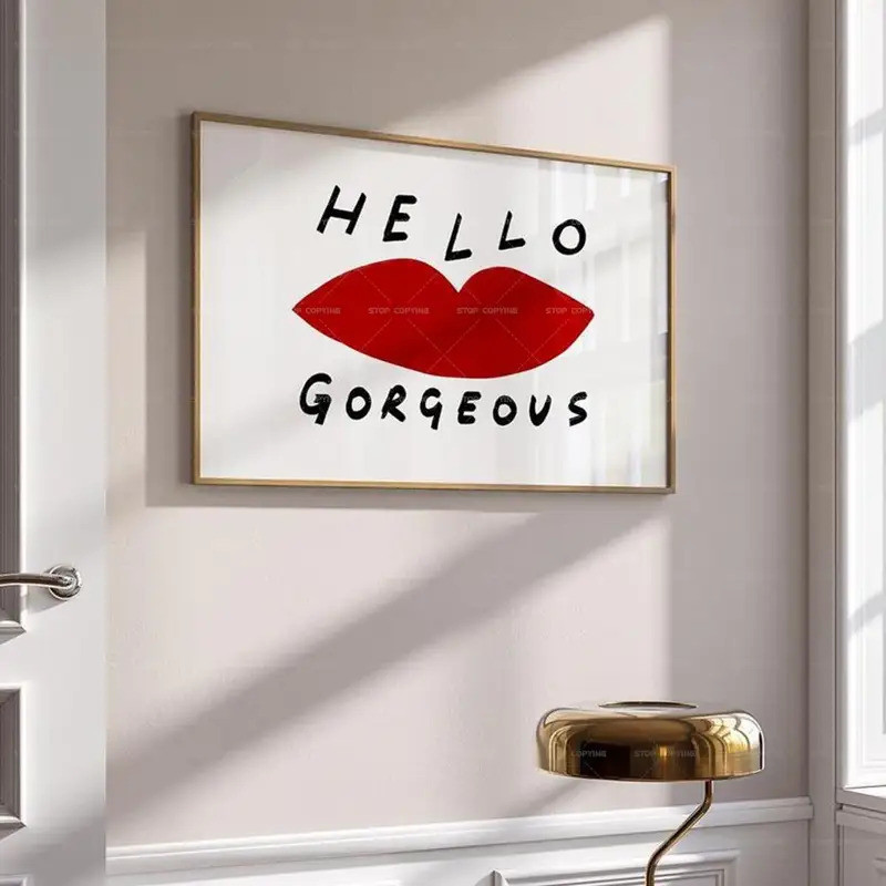 โมเดิร์น Nordic Minimalist Hello Gorgeovs คําคม Guest Check Art ภาพวาดผ้าใบโปสเตอร์สําหรับห้องนั่งเล