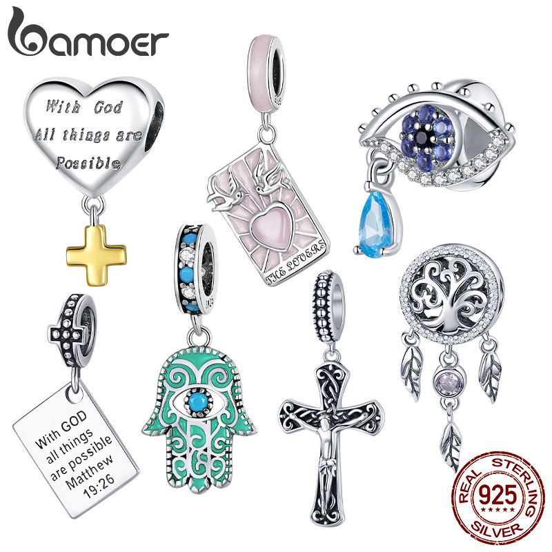 Bamoer 925 Sterling Sliver Charm Faith Cross Dreamcatcher Net Series สําหรับสร้อยข้อมือ