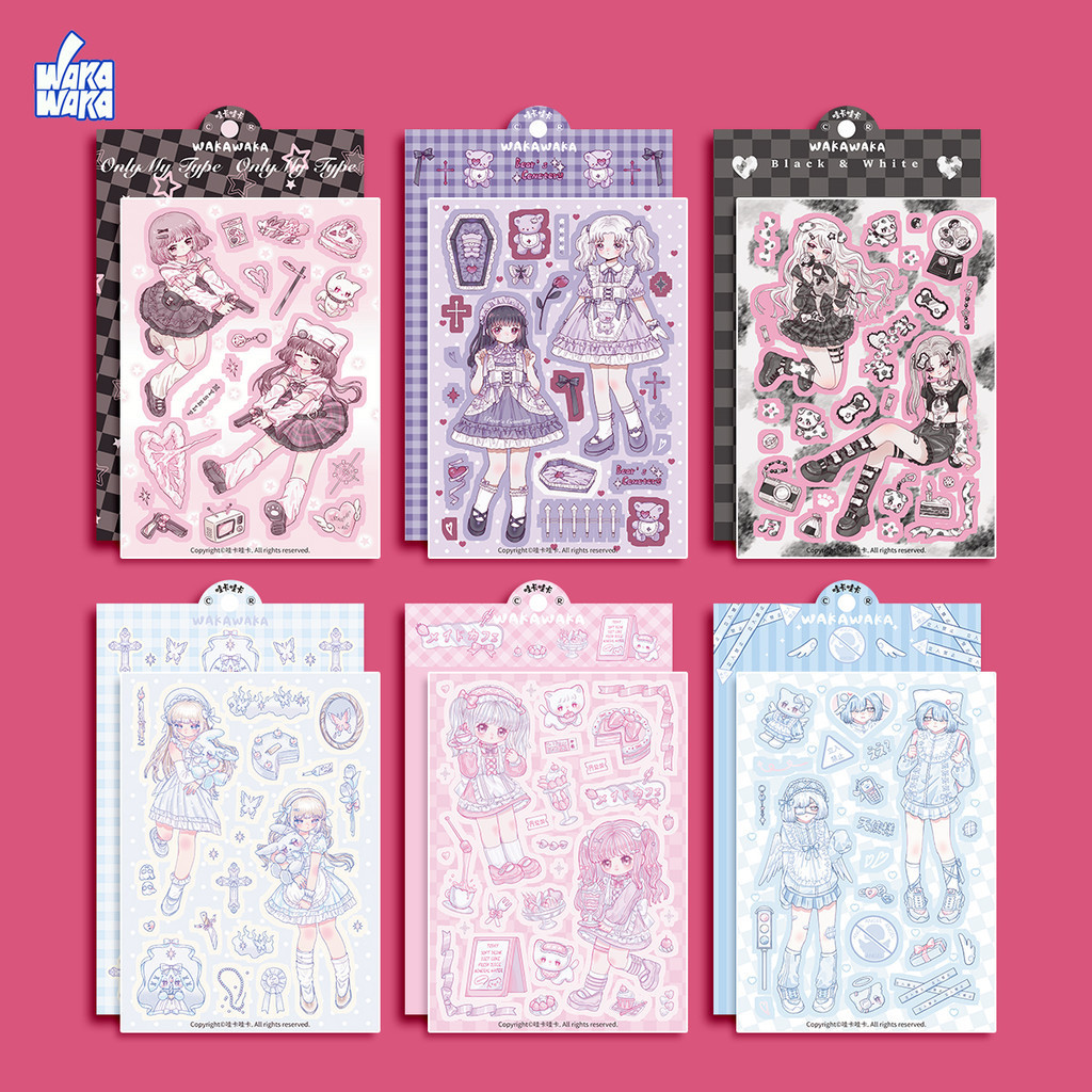 Wakawaka สติ๊กเกอร์ 6 แผ่น สติ๊กเกอร์ต้นฉบับ สติ๊กเกอร์ตัวละคร สติ๊กเกอร์น่ารัก Goo Card diy
