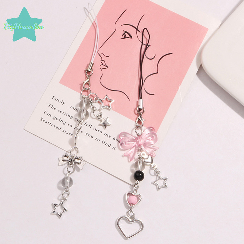 [BigHouseSea] Goth Y2K โทรศัพท์ Charm Bow Heart Star พวงกุญแจจี้กระเป๋าโทรศัพท์อุปกรณ์เสริมน่ารักสําหรับสาวผู้หญิงเครื่องประดับใหม่