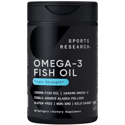 การวิจัยกีฬา Triple Strength Omega 3 Fish Oil 1250mg จาก Wild Alaska Pollock - 30 ซอฟท์เจล