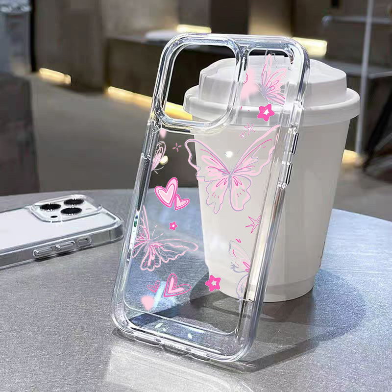 นิ่มกันกระแทก TPU เคสไอโฟน เคสโทรศัพท์ เข้ากันได้กับ iPhone 11 12 13 14 15 Pro Max XR XS X 7 8P ผีเสื้อเรียบง่าย