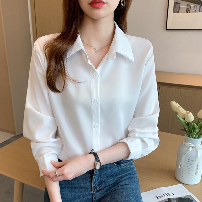 KOKO#เสื้อเชิ้ตพื้นฐาน แขนยาว สไตล์เกาหลี ฤดูใบไม้ร่วง มาใหม่ เหมาะสำหรับผู้หญิง สไตล์พร็อพป่า เรียบหรู มืออาชีพ#W443
