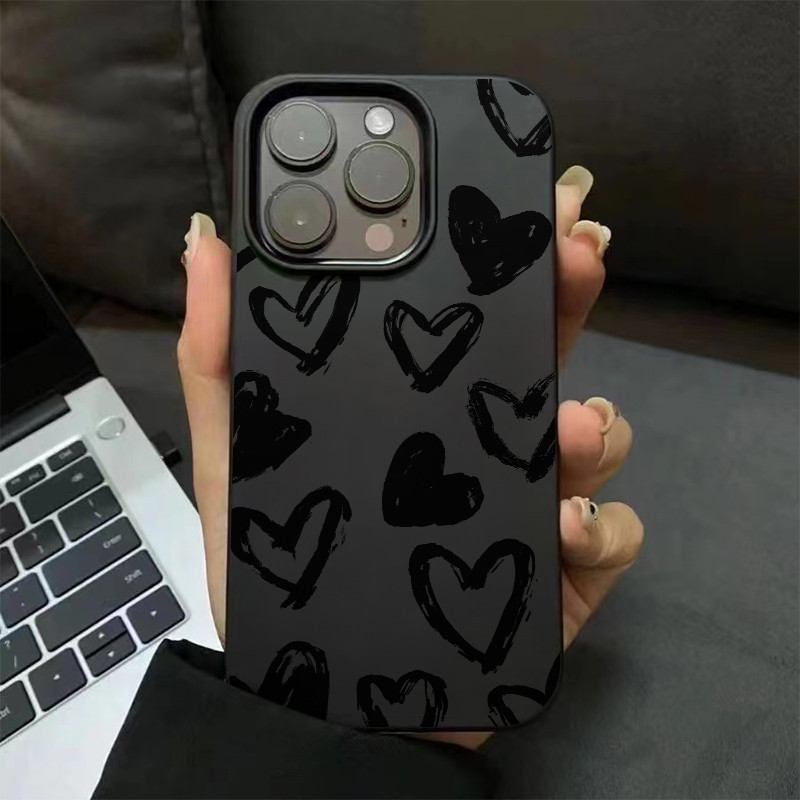 เคสไอโฟน16 15 14 13 12 11 Pro Max Case กราฟฟิตี้เรียบง่ายสไตล์รักกันกระแทกแบบด้าน Compatible เคส iPhone 16PM,16Plus,X/XS, XR,7+,8Plus