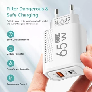 LEMONTREAL อะแดปเตอร์ชาร์จโทรศัพท์, PD Type C EU/US 65W GaN ปลั๊กชาร์จ, อุปกรณ์เสริม Fast Charging USB A + C USB C Charger สําหรับ //