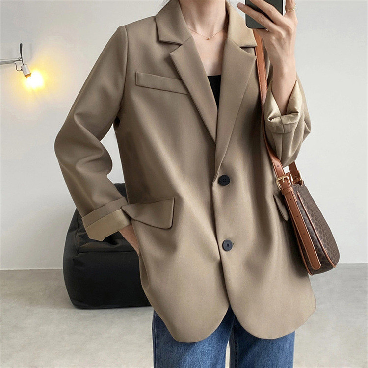 Small suit coat for women, Korean style loose 2024 spring and autumn British style khaki suit, small