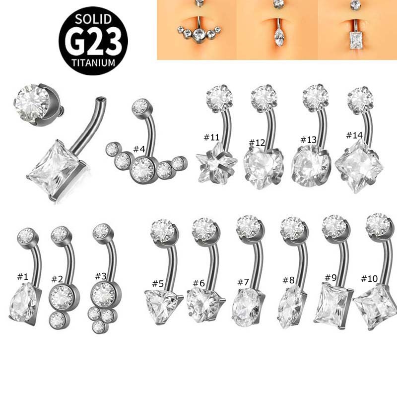 1 ชิ้น Star Heart Square Shape Hypoallergenic 14Gauge Fresh Navel เจาะ Belly ปุ่มแหวน