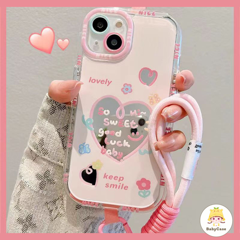 หวานโรแมนติกรักหัวใจน่ารักยิ้มดอกไม้ผีเสื้อ เคส IPhone 7Plus 11 13 15 14 12 Pro Max XS XR X Max 8 7 15 Plus SE 2020