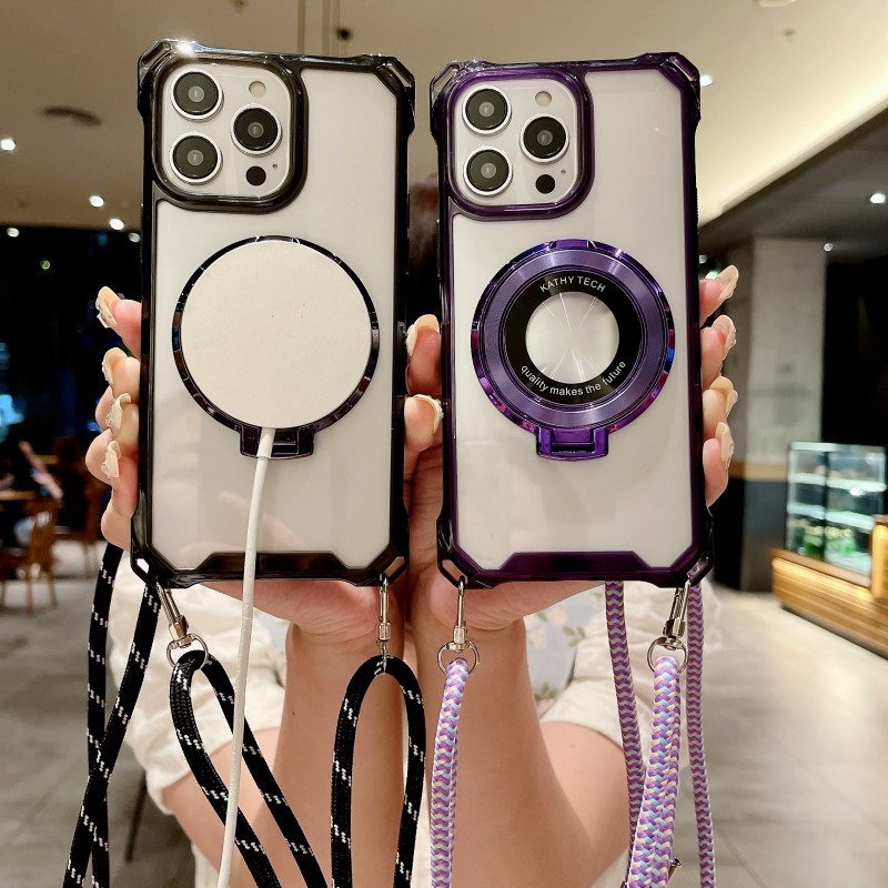 Iphone 16 15 Pro MAX 14 Plus 13 12 16 11 Pro X XS MAX ตะขอสี่มุมเคสแม่เหล็ก PC กระเป๋าสะพายข้าง
