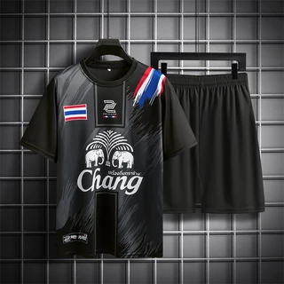 🔥สินค้าพร้อมส่ง🔥เสื้อยืด+กางเกงขาสั้น ชุดกีฬาผู้ชา ชุดกีฬา ชุดฟุตบอล  + ธงLogoช้าง ชุดกีฬา 2 ชิ้น