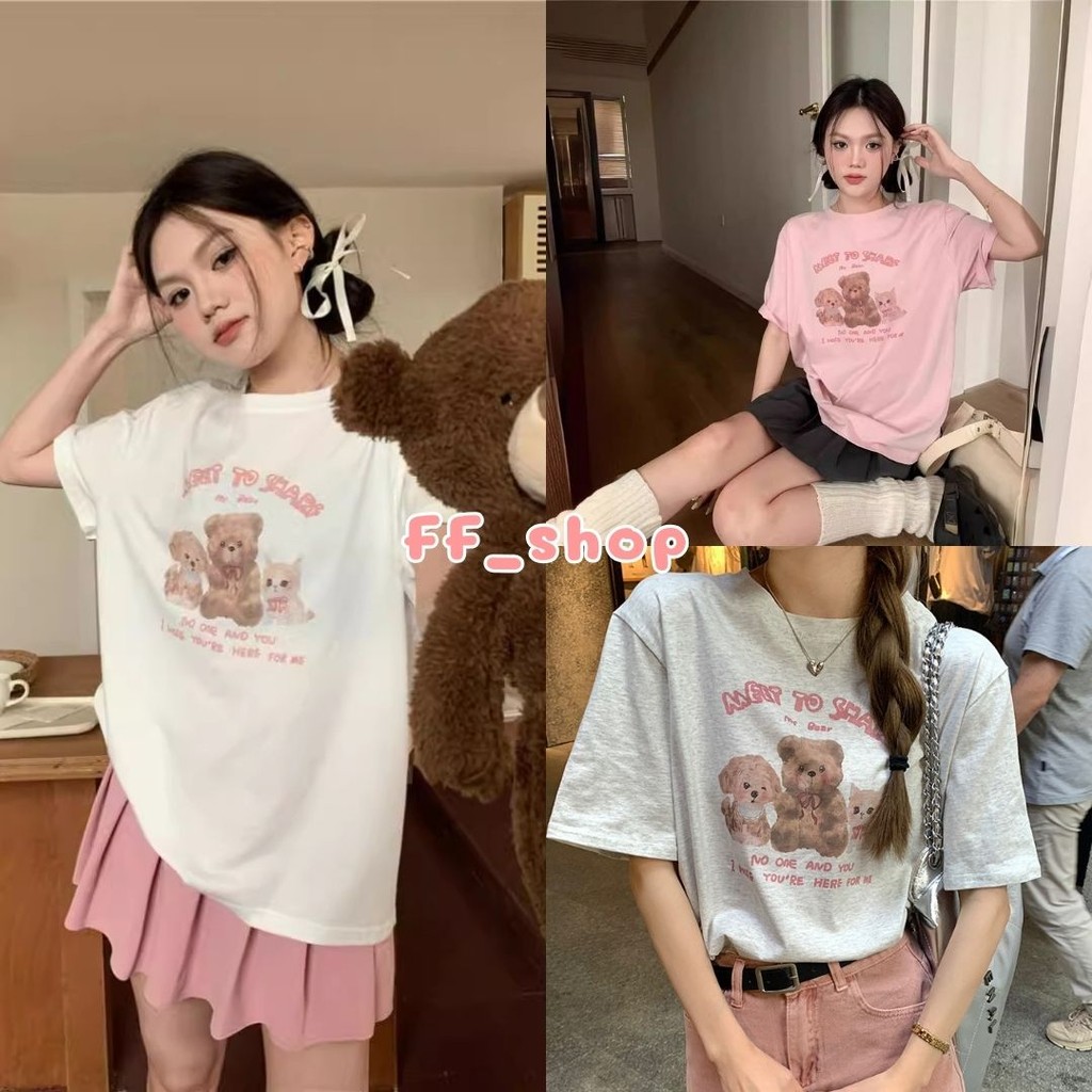 🛒FF.shop🛒เสื้อสื้อยืดลายสัตว์น่ารัก  oversize แขนสั้นผู้หญิง #KB13