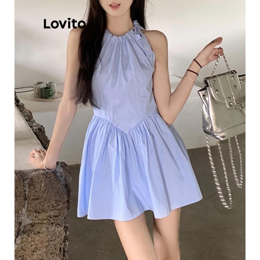 Lovito ชุดเดรสลูกไม้ลายทางลำลองสำหรับผู้หญิง LNE75033