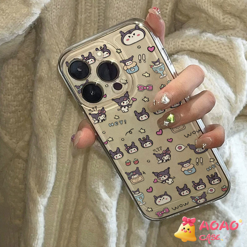 การ์ตูนน่ารักเต็มจอ Kuromi นุ่ม เคสiPhone 11 15 13 14 12 Pro Max XR 7Plus 8Plus 6 6s 7 8 Plus X XS M