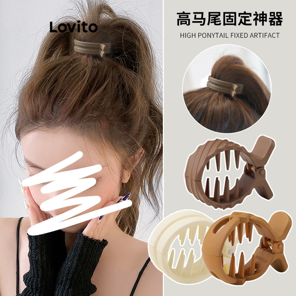 Lovito คลิปหนีบผมผู้หญิง กันลื่น แบบด้าน สีพื้น สไตล์ลำลอง LFA17029