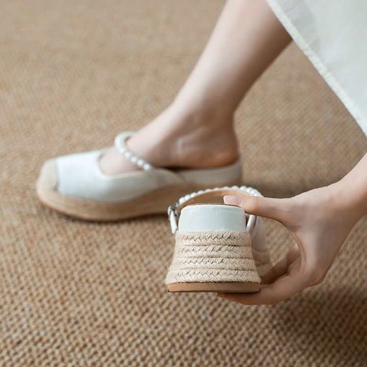 ลิ่ม ส้นรองเท้าแตะผู้หญิงเวอร์ชั่นเกาหลีแฟชั่นทอนิ้วเท้าปกระบายอากาศรองเท้าแตะส้นสูงลําลองขนาด35-40 - รูปที่ 7