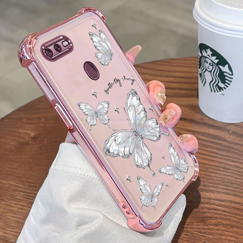 เคสสําหรับ oppo a5s a12 a7 f9 เคสกันกระแทกป้องกันการตกสี่มุมและเคสนิ่มโทรศัพท์มือถือกันน้ําลายผีเสื้อสีสันสดใส