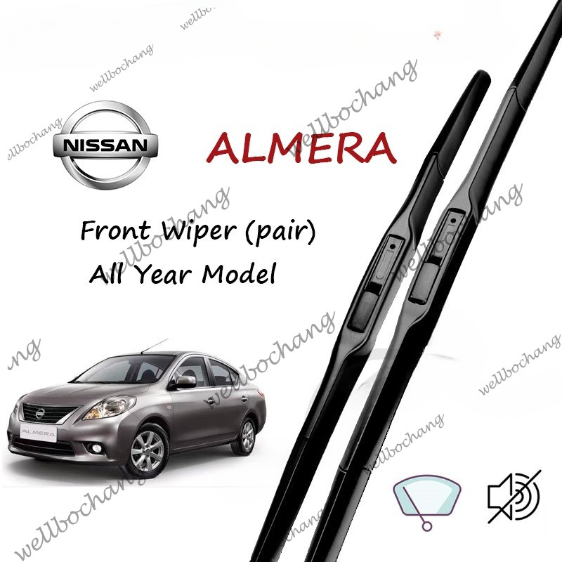 (คุณภาพ) ใบปัดน้ําฝนหน้า Nissan ALMERA 14+21 /คู่สําหรับ All Year Model Car Window Wiper (แบบซิลิโคนไฮบริด) จาก wipex