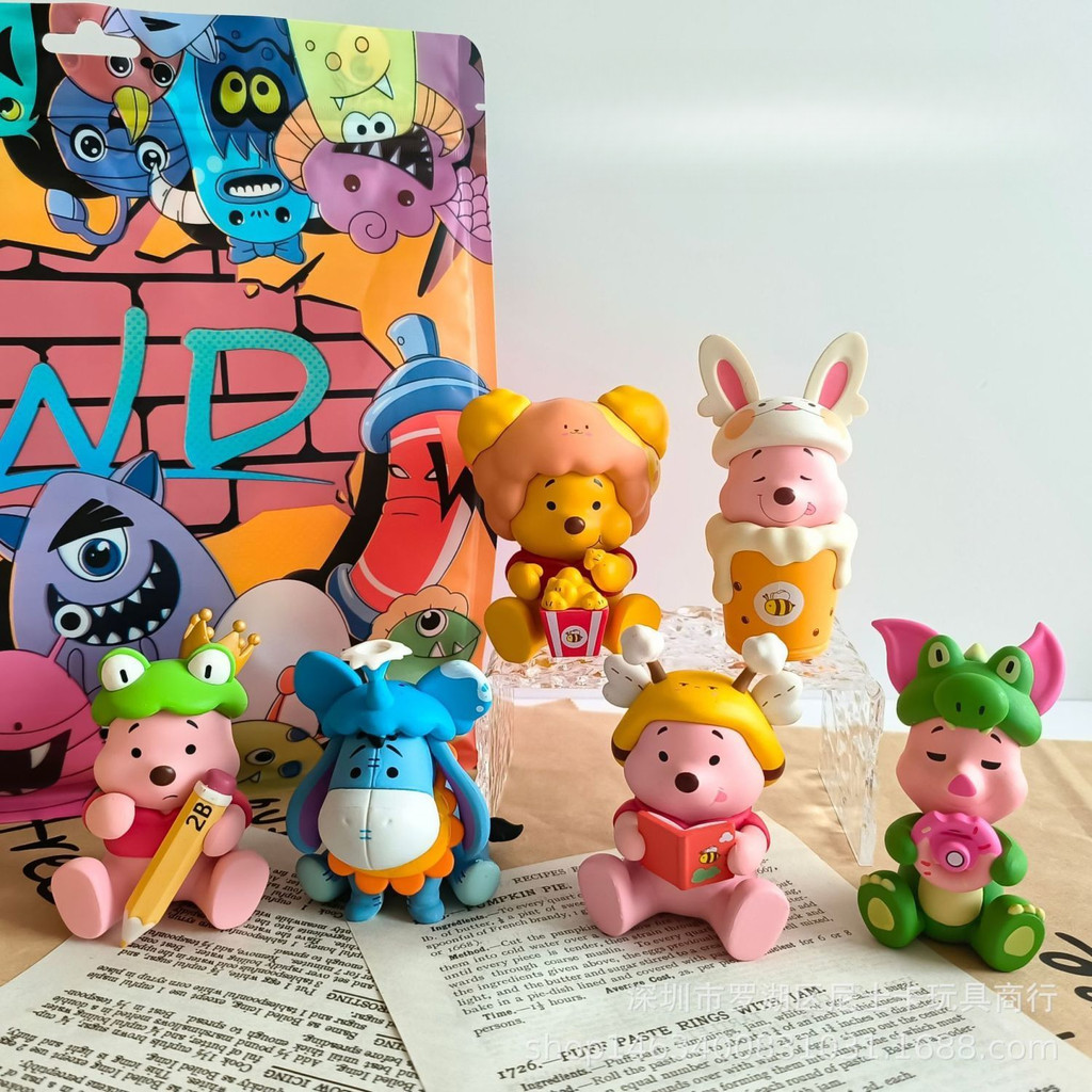 Winnie The Pooh blind BOX Daily Series 6ชิ้น/เซ็ตโต๊ะตกแต่งตารางเครื่องประดับรถ Dashboard ของเล่น Pooh Bear Winnie The Pooh ของเล่น