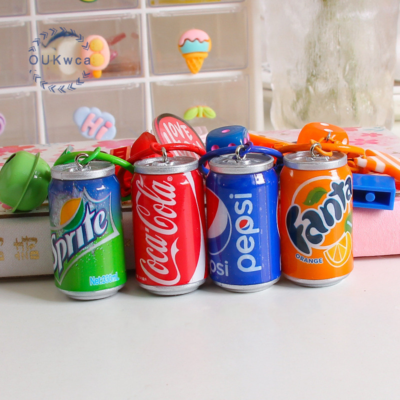 Oukwca น่ารักเครื่องดื่ม Key Chain Cola Sprite Fanta เครื่องดื่มจี้พวงกุญแจรถกระเป๋าเป้สะพายหลัง Ch 