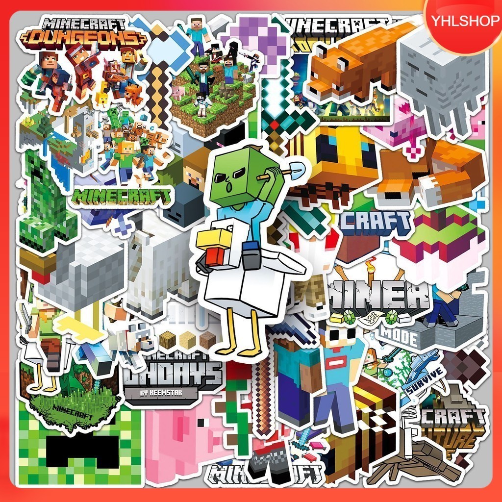 YHL 50แผ่น ไมน์คราฟต์ มายคราฟ Minecraft Sticker กันน้ำ DIY ติดรถ มือถือ หมวก คอม กระเป๋า พร้อมส่ง