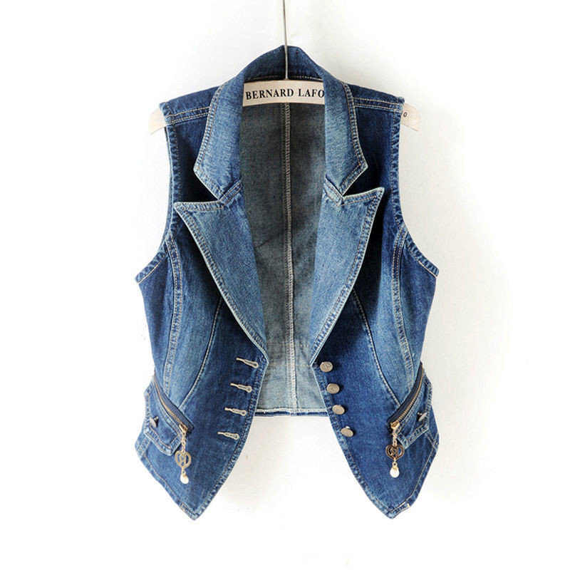 ฤดูใบไม้ผลิและฤดูใบไม้ร่วงของผู้หญิง OverSize Denim Vest ใหม่ 2024 All-Matching Slim Fit DENIM Top ส