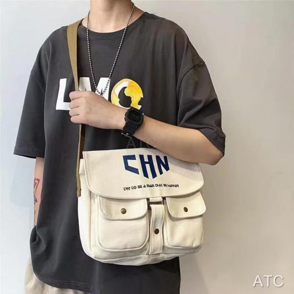กระเป๋าสะพายไหล่ ️ กระเป๋า กระเป๋าแมสเซนเจอร์ กระเป๋าผ้าแคนวาสญี่ปุ่นแบบสบาย ๆ กระเป๋าสะพายนักเรียนความจุขนาดใหญ