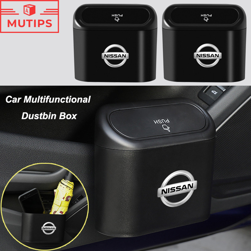 Nissan รถแขวนถังขยะถังขยะ Organizer รถ Flip ฝาปิดถังขยะสําหรับ Navara Almera Livina Kicks e-power NV350 Sentra Terra Leaf Patrol Titan GTR