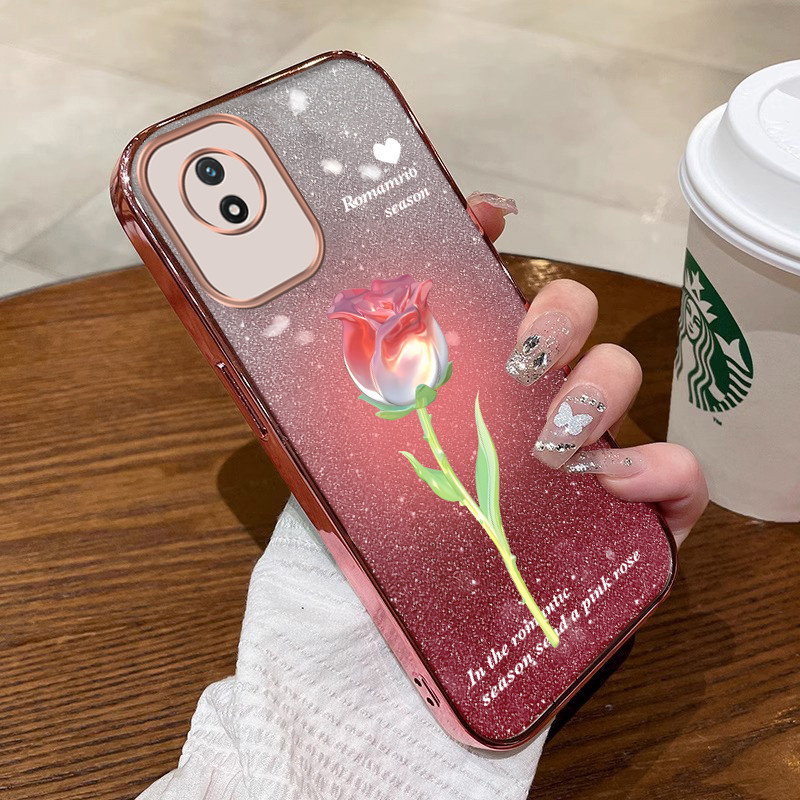 เคส ปลอก VIVO Y02 VIVO y02t VIVO y02a เคสโทรศัพท์เงาดอกไม้ Soft GOLD border shock-absorbing COVER ป้