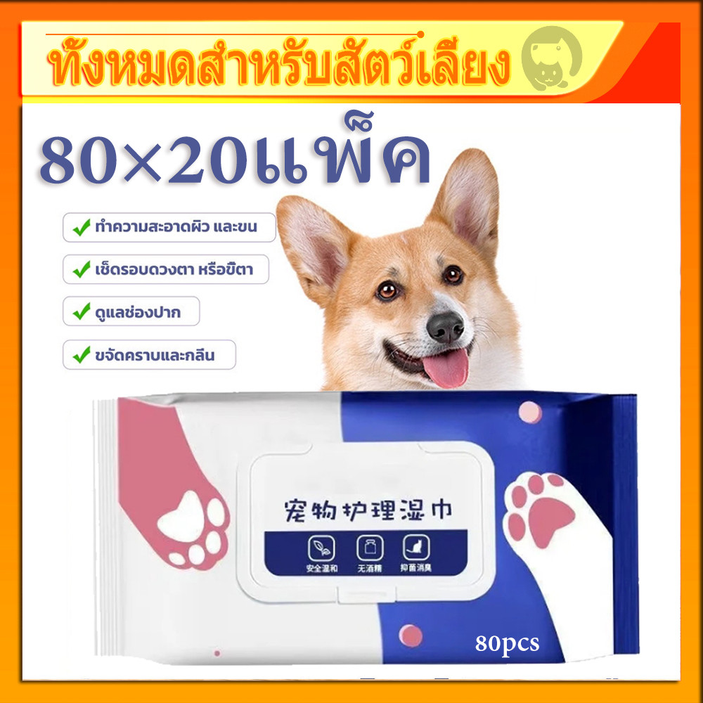 [พร้อมส่ง] ทิชชู่เปียก Pet wipes 80X20แพ็ค แผ่น ผ้าเช็ดตาและหูสัตว์เลี้ยง สำหรับเช็ดสัต ว์เลี้ยง ทิชชู่เปียก COD