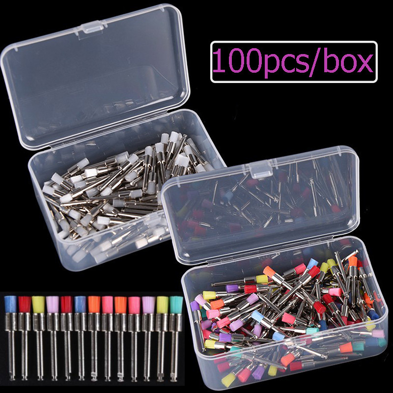 100ชิ้น/กล่องทันตกรรมที่มีสีสันไนล่อนสลักหัวแบนขัดแปรงทันตกรรมโปรไฟแปรงทันตกรรม ห้องปฏิบัติการ เครื่องมือ