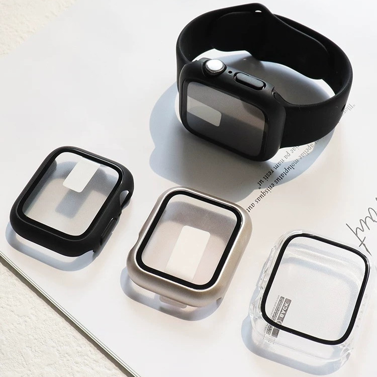 กระจกนิรภัย + ฝาครอบสําหรับ Apple watch อุปกรณ์เสริม 41/45 มม.44 มม.40 มม.42 มม.ป้องกันหน้าจอ Apple watch Case serie 9 4 5 6 SE 7 8