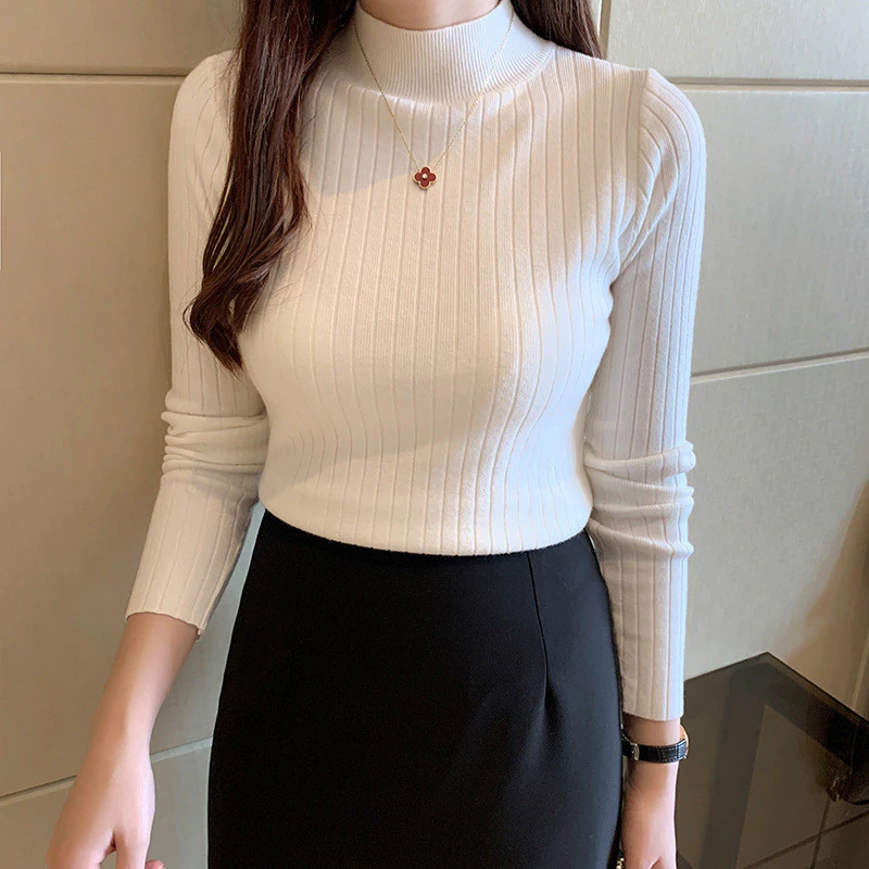 เสื้อถักครึ่งคอเต่าสำหรับผู้หญิง เสื้อสเวตเตอร์แขนยาวใหม่ เสื้อถัก ฤดูใบไม้ผลิและฤดูใบไม้ร่วง Clothing