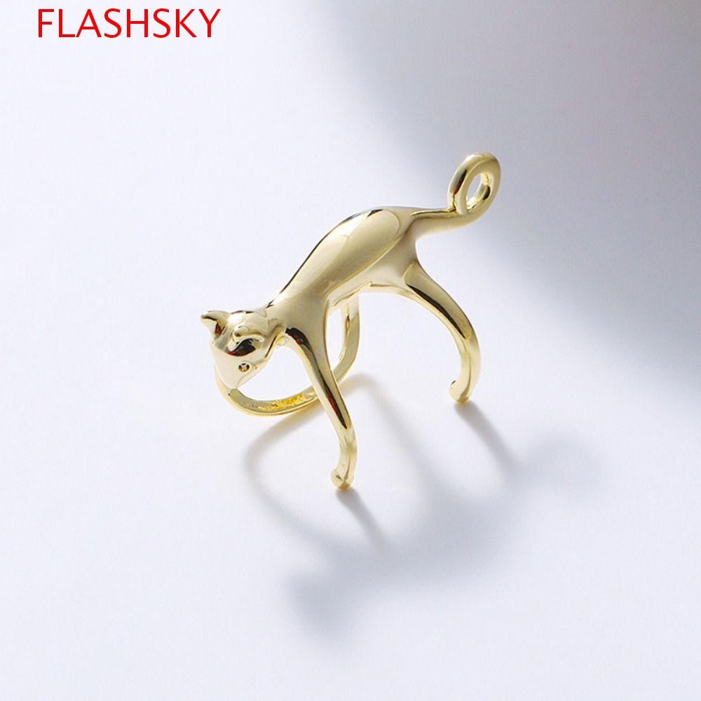 Flashsky 1PC Cat Ear Cuffs, Non-piercing Gothic Gold Cat ต่างหู, Vintage Punk เครื่องประดับ Creative Silver Kitty คลิปหู Boy