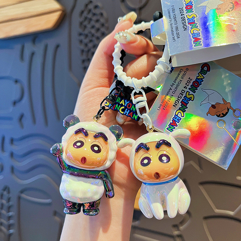 พวงกุญแจเครยอนชินจังชุบแท้/ของขวัญคู่รักจี้การ์ตูนน่ารัก