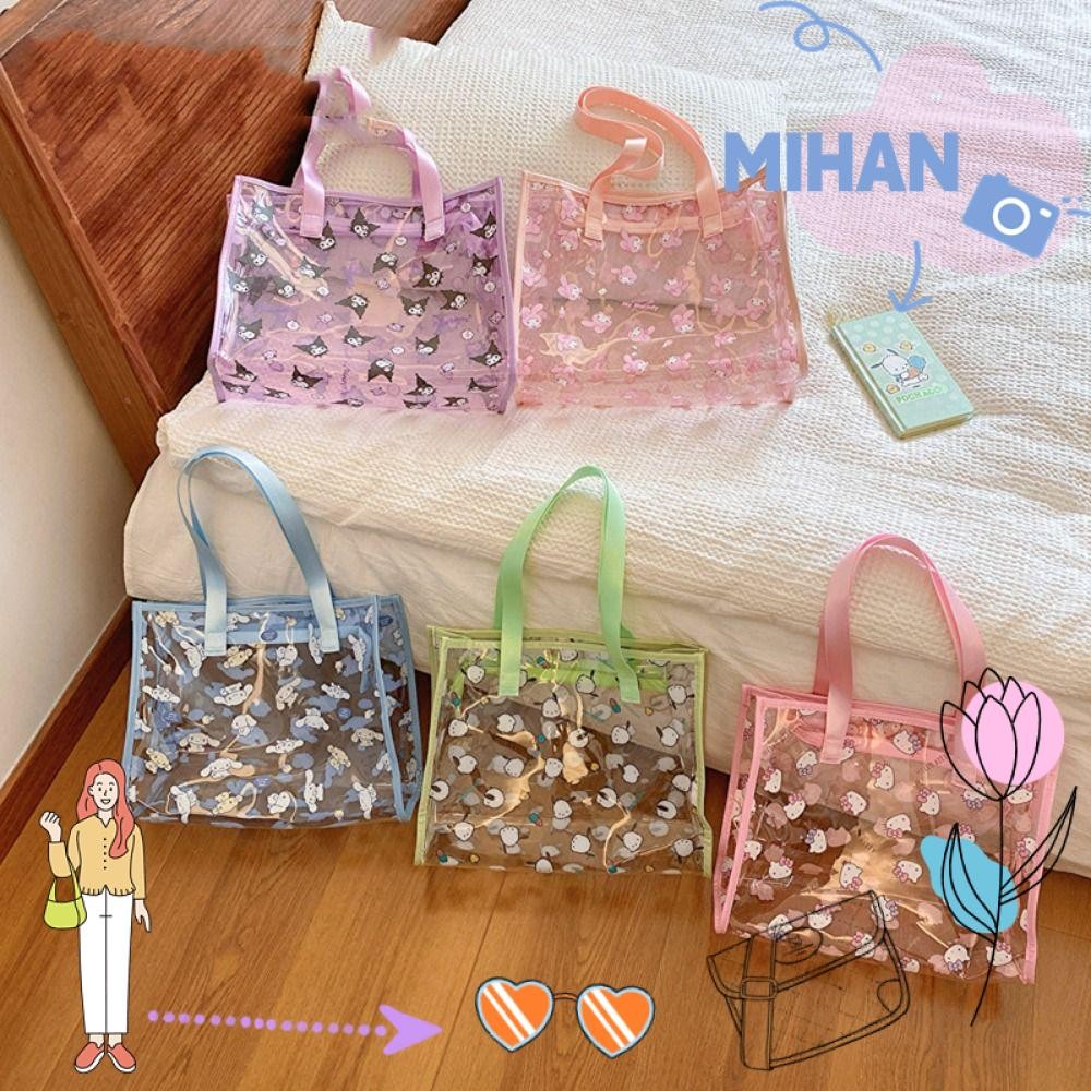 Mh พิมพ์กระเป๋าใส่อุปกรณ์อาบน้ํา,กันน้ํา Sanrio PVC Jelly Bag,แฟชั่น HelloKitty/My Melody/Kuromi/Pochacco/Cinnamoroll Zipper กระเป๋าถือทุกวันการจับคู่