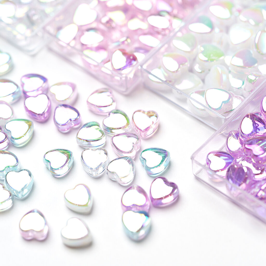 ลูกปัดตกแต่ง ลูกปัดแฟนซี หัวใจเคลือบรุ้ง