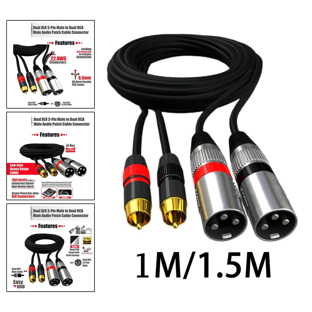 [blesiya21] สาย RCA to XLR, สาย RCA Male to XLR Male, 2 RCA Male to 2 XLR Male Audio Cable for Ampli