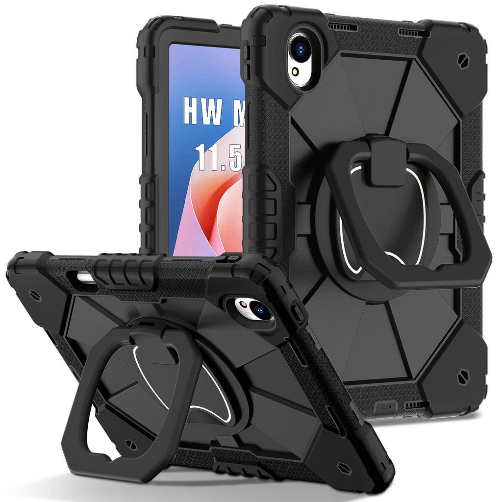 สําหรับ Huawei Matepad Air 12/Air/11.5/11.5S 2025/2024/ SE 11" 2024 [360 หมุนมือ ] & ขาตั้ง,ซิลิโคนเต็มตัว + PC ป้องกันขาตั้งหมุนกันกระแทกเด็กกรณี